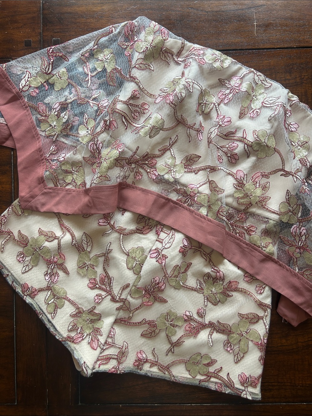 Floral Embroidered Sheer + Dusty Rose Trim Romper